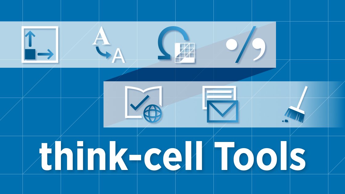 Blog banner showing seven icons, one for each of the seven think-cell Tools.