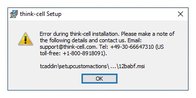error when installing new think-cell version