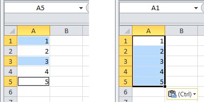 View of the copied and of the pasted multi-selection.