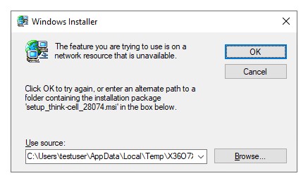 error when uninstalling existing think-cell version