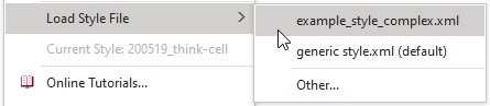 Load Style File menu command with list of available and recently used styles