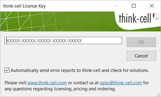 think-cell License Key dialog.