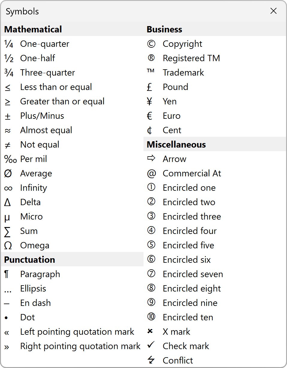 Special Symbols Menu on TC13.